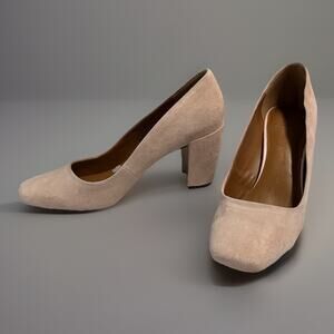 HALSTON “Whitney” Rose Blush Suede Block Heel Dress Pumps Size 7M Formal Wedding